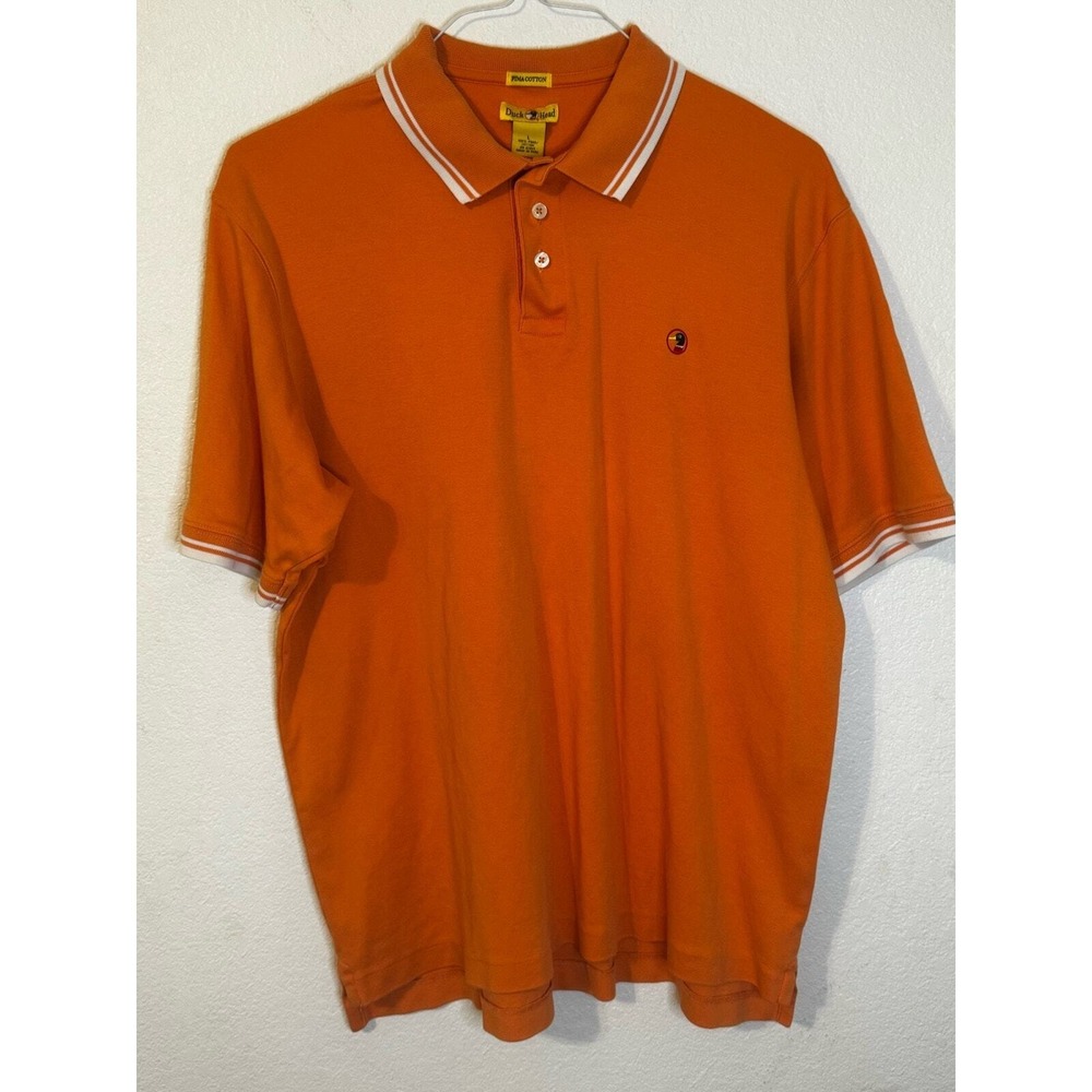 Duck‎ Head Mens Pima Cotton Polo Shirt Large Orange Short Sleeve Golf Casual